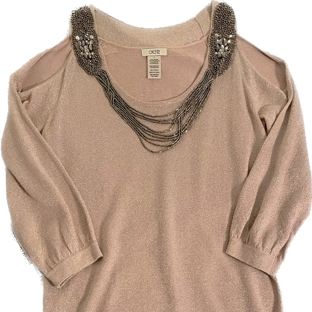 Cache Cold Shoulder Metallic Pink Women’s Top